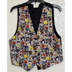 Looney Tunes Warner Bros 90s Vintage Vest Black Bugs Bunny Daffy Duck‎ 38" OS